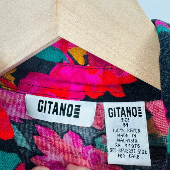 Vintage Gitano floral button front blouse top bright bold print 80s 90s M - Picture 3 of 6